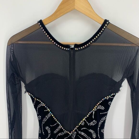 Ice Figure Skating Dress Girls Long Sleeved Black Gymnastics Dress - Picture 5 of 15